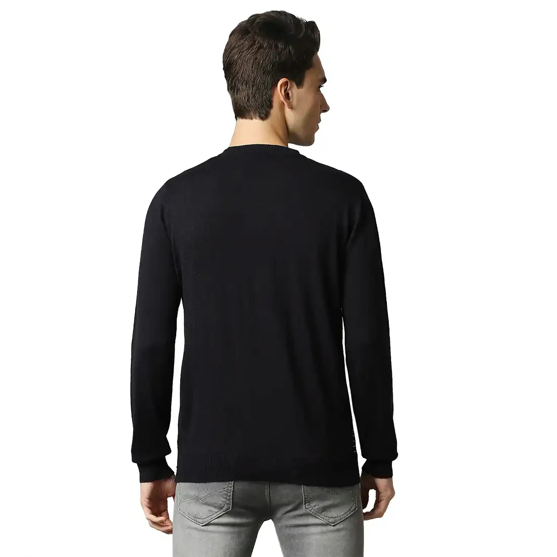 Men Blue Acrylic Wool Blend Full Sleeve V Neck Collar Sweaters - Image 4