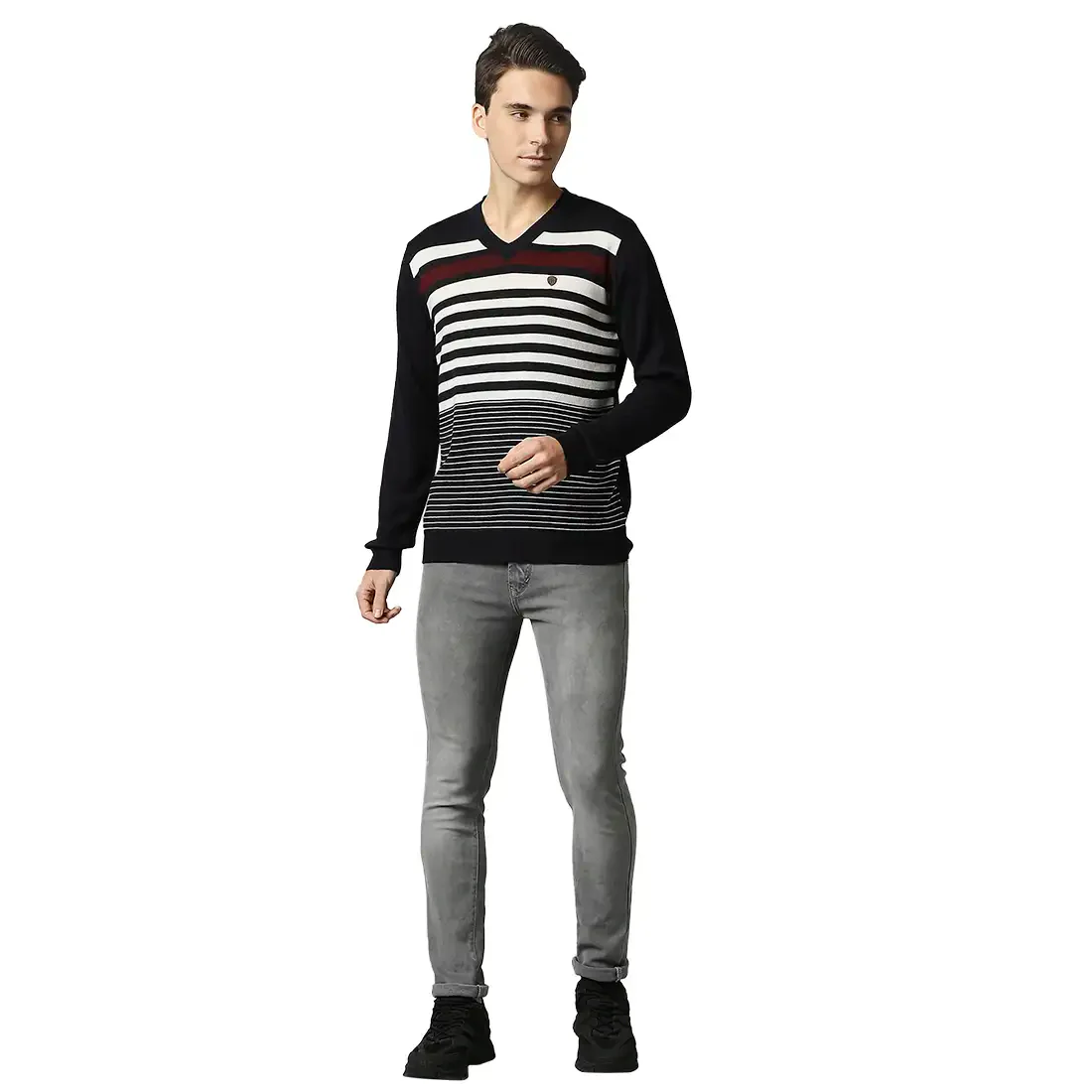 Men Blue Acrylic Wool Blend Full Sleeve V Neck Collar Sweaters - Image 5