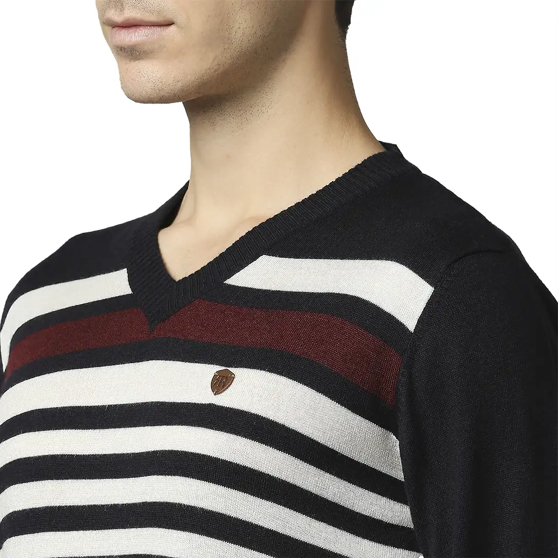 Men Blue Acrylic Wool Blend Full Sleeve V Neck Collar Sweaters - Image 6