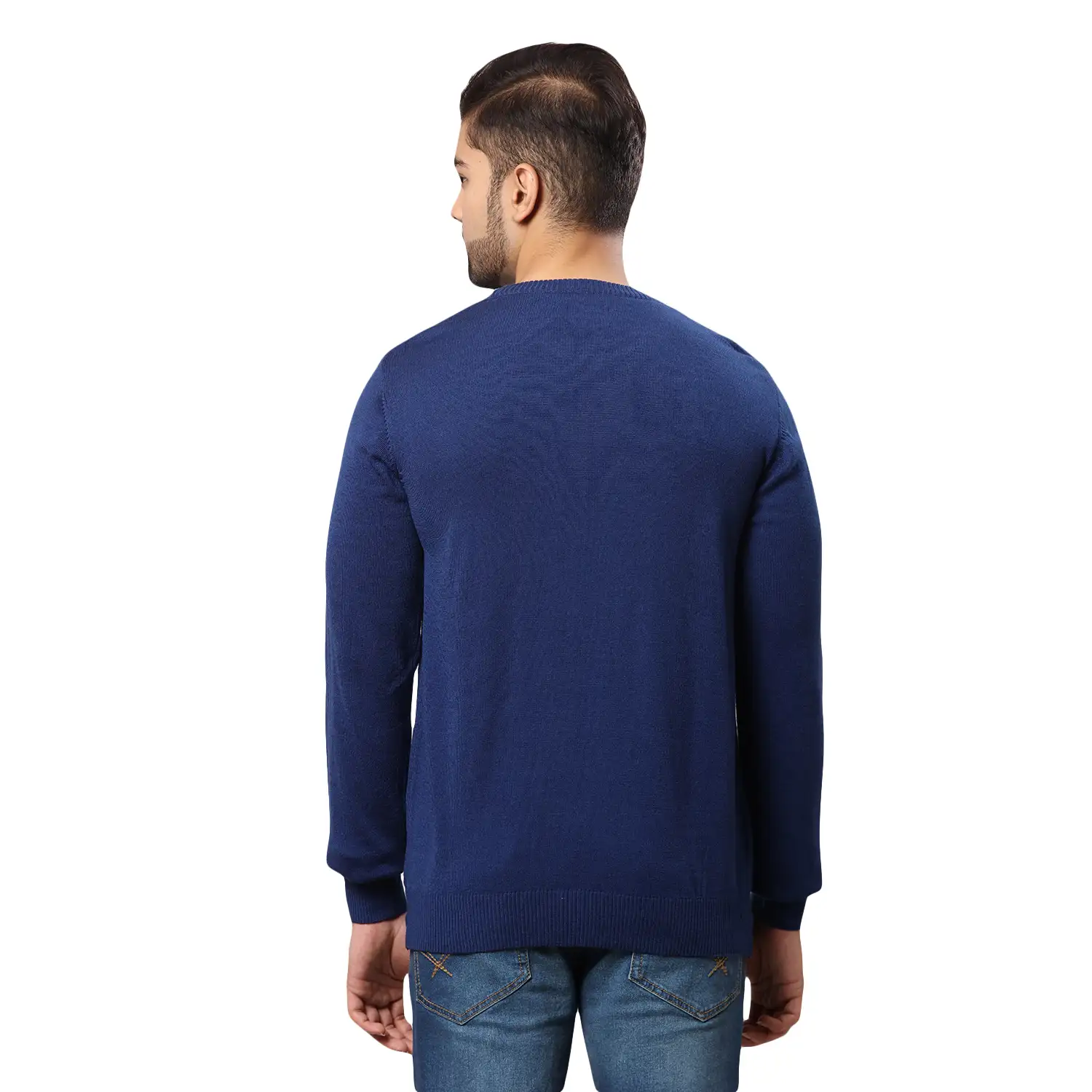 Men Blue Argyle Acrylic Wool Blend Round Collar Sweaters - Image 4
