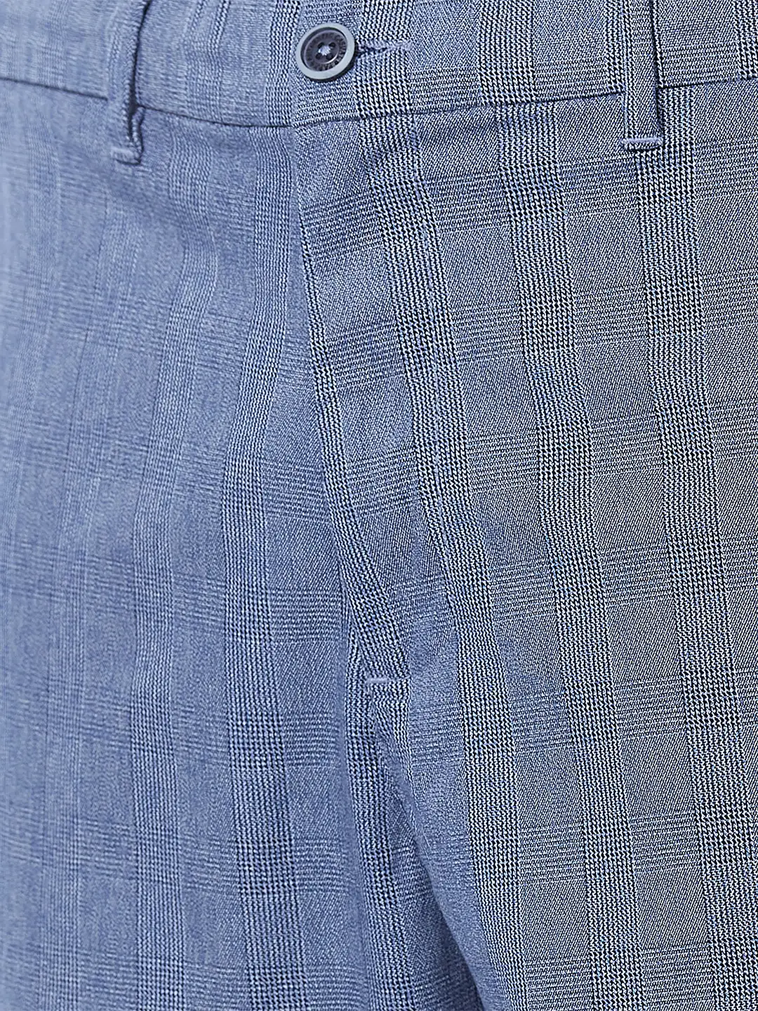 Men Blue Carrot Fit Yarn Dyed Cotton Blend Trouser - Image 6