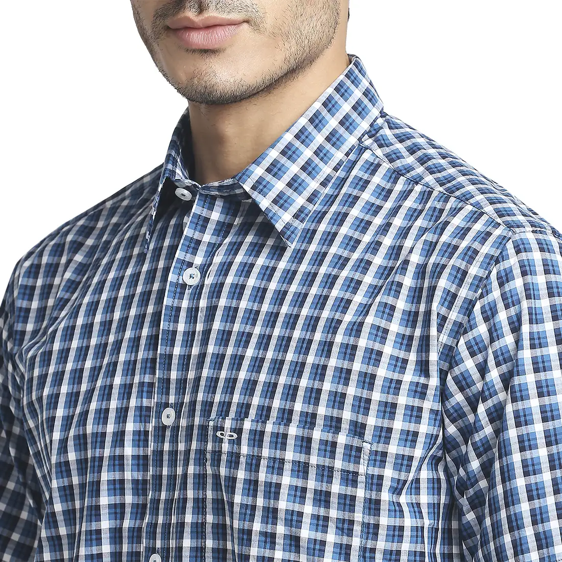 Men Blue Classic Fit Checks Cotton Half Sleeve Shirts - Image 6