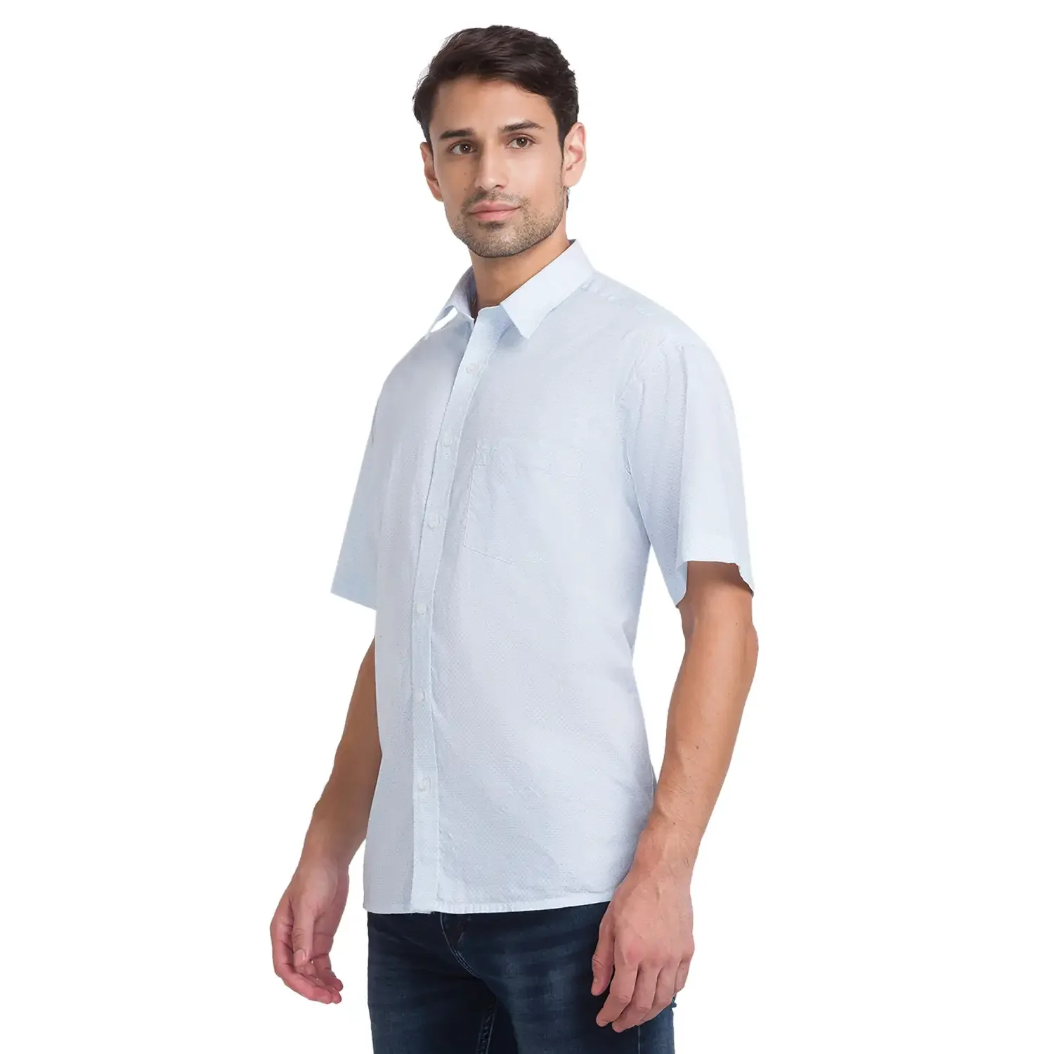 Men Blue Classic Fit Print Cotton Half Sleeve Shirts - Image 3