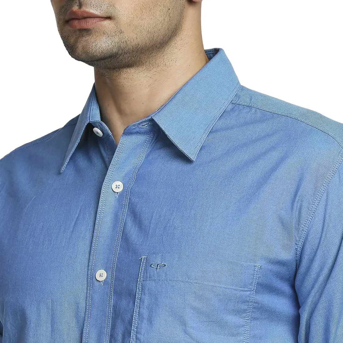 Men Blue Classic Fit Solid Cross Dyed Cotton Half Sleeve Shirts - Image 6