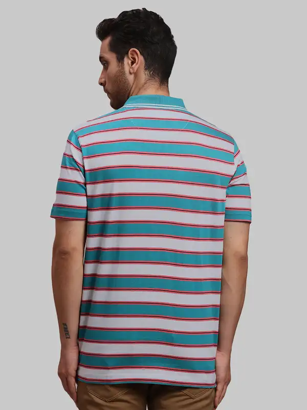 Men Blue Classic Fit Stripe Cotton Half Sleeve T-Shirt - Image 4
