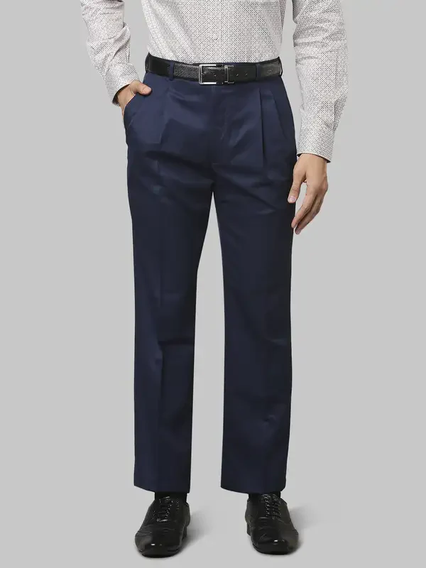 Men Blue Classic Fit Structure Polyester Blend Trouser