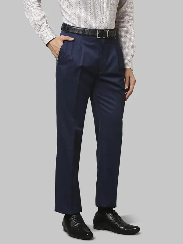 Men Blue Classic Fit Structure Polyester Blend Trouser - Image 2
