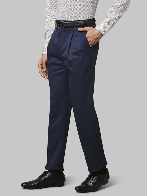 Men Blue Classic Fit Structure Polyester Blend Trouser - Image 3