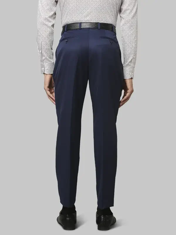 Men Blue Classic Fit Structure Polyester Blend Trouser - Image 4