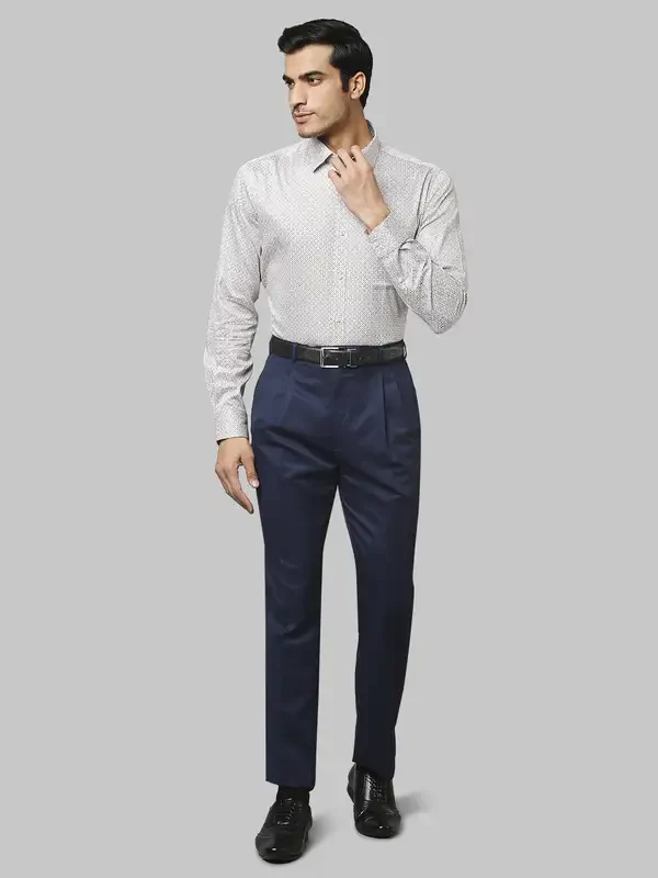 Men Blue Classic Fit Structure Polyester Blend Trouser - Image 5