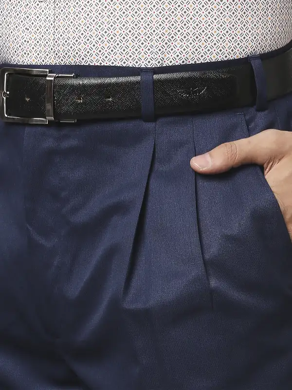 Men Blue Classic Fit Structure Polyester Blend Trouser - Image 6