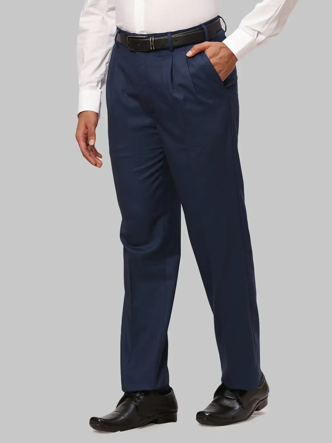 Men Blue Classic Fit Structure Polyester Blend Trouser - Image 3