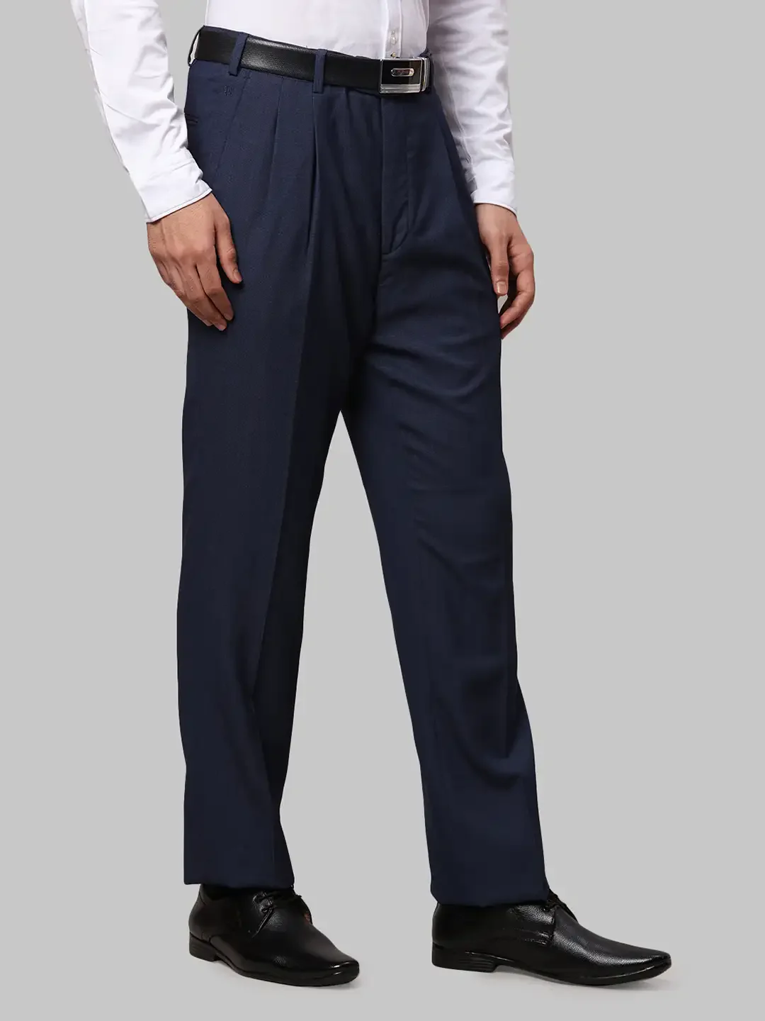 Men Blue Classic Fit Structure Polyester Blend Trouser - Image 2