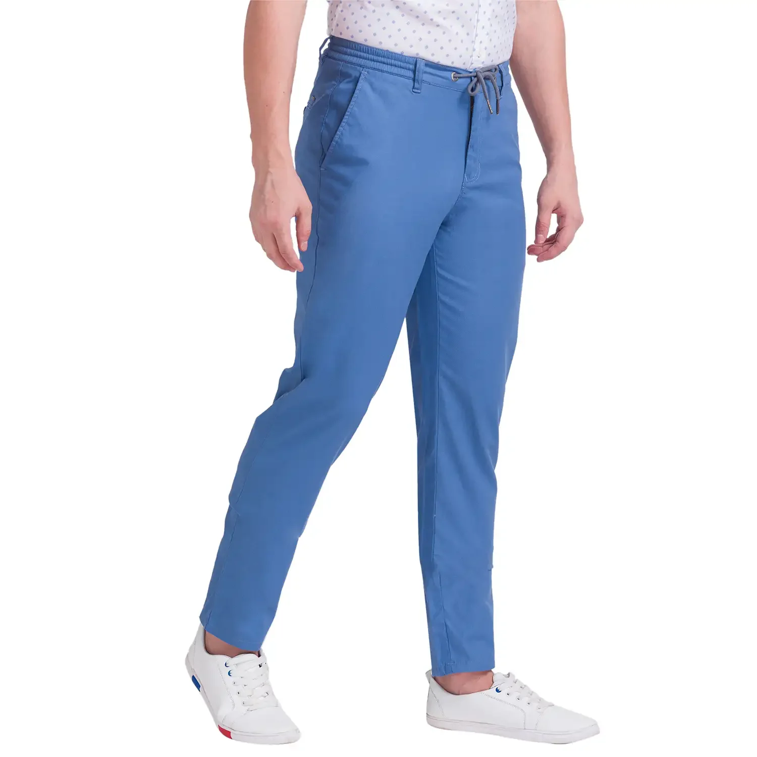 Men Blue Comfort Fit Solid Cotton Blend Trouser - Image 2