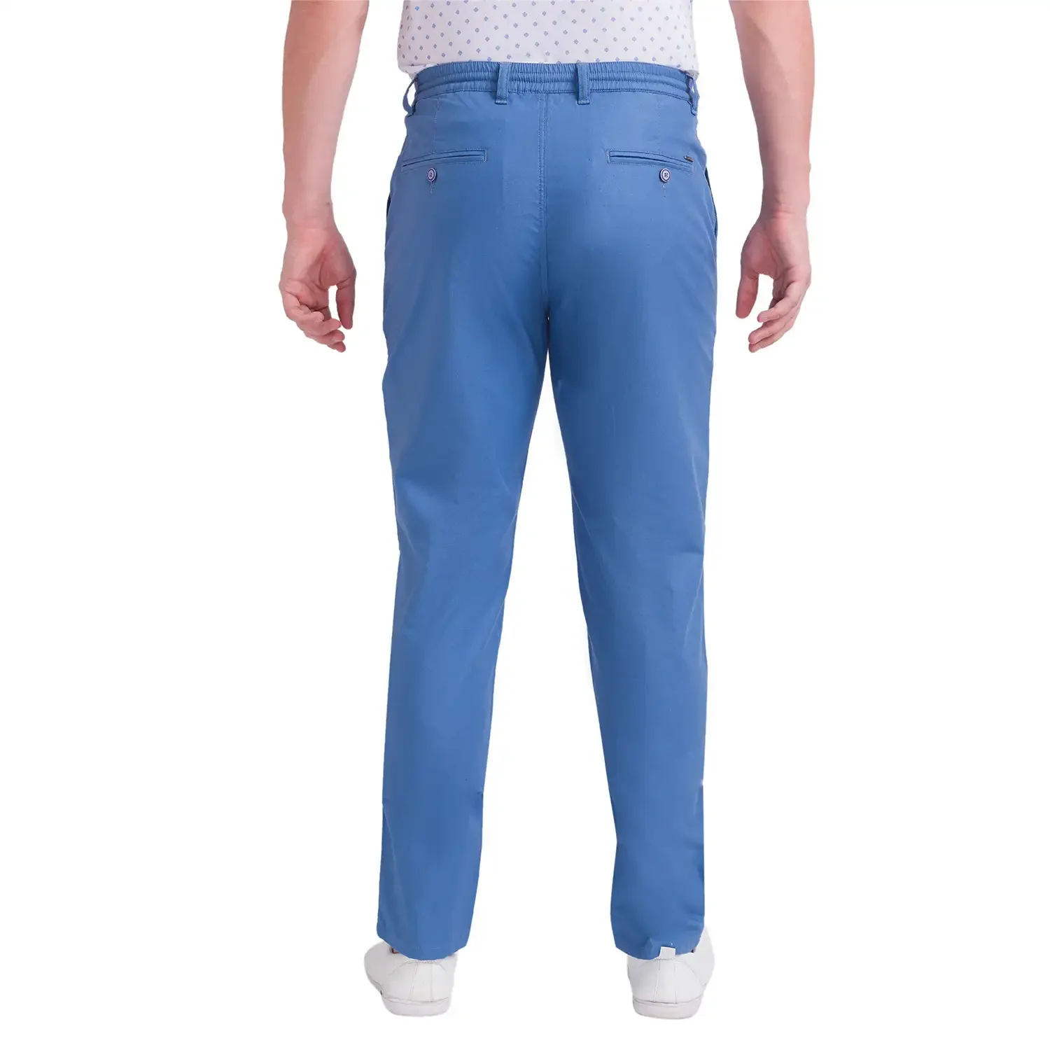 Men Blue Comfort Fit Solid Cotton Blend Trouser - Image 4