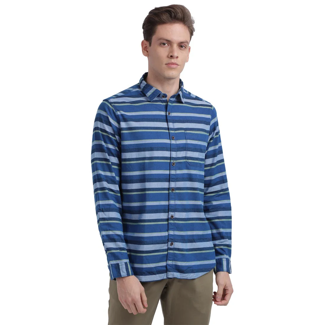 Men Blue Contemporary Fit Barre Cotton Full Sleeve Shirts