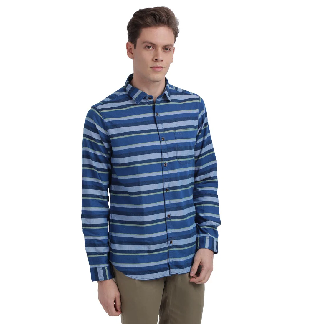 Men Blue Contemporary Fit Barre Cotton Full Sleeve Shirts - Image 2