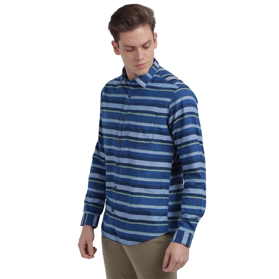 Men Blue Contemporary Fit Barre Cotton Full Sleeve Shirts - Image 3