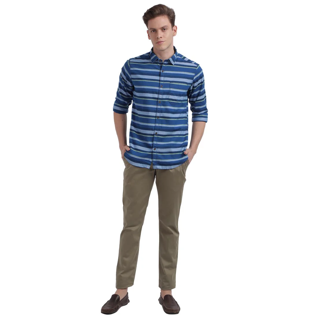 Men Blue Contemporary Fit Barre Cotton Full Sleeve Shirts - Image 5