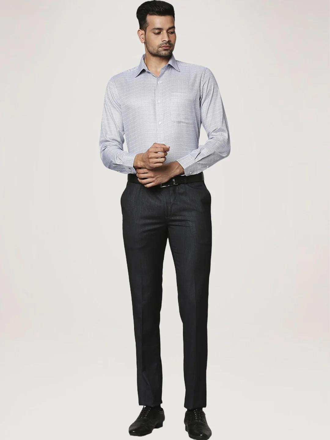Men Blue Contemporary Fit Checks Cotton Cut Collar Shirts