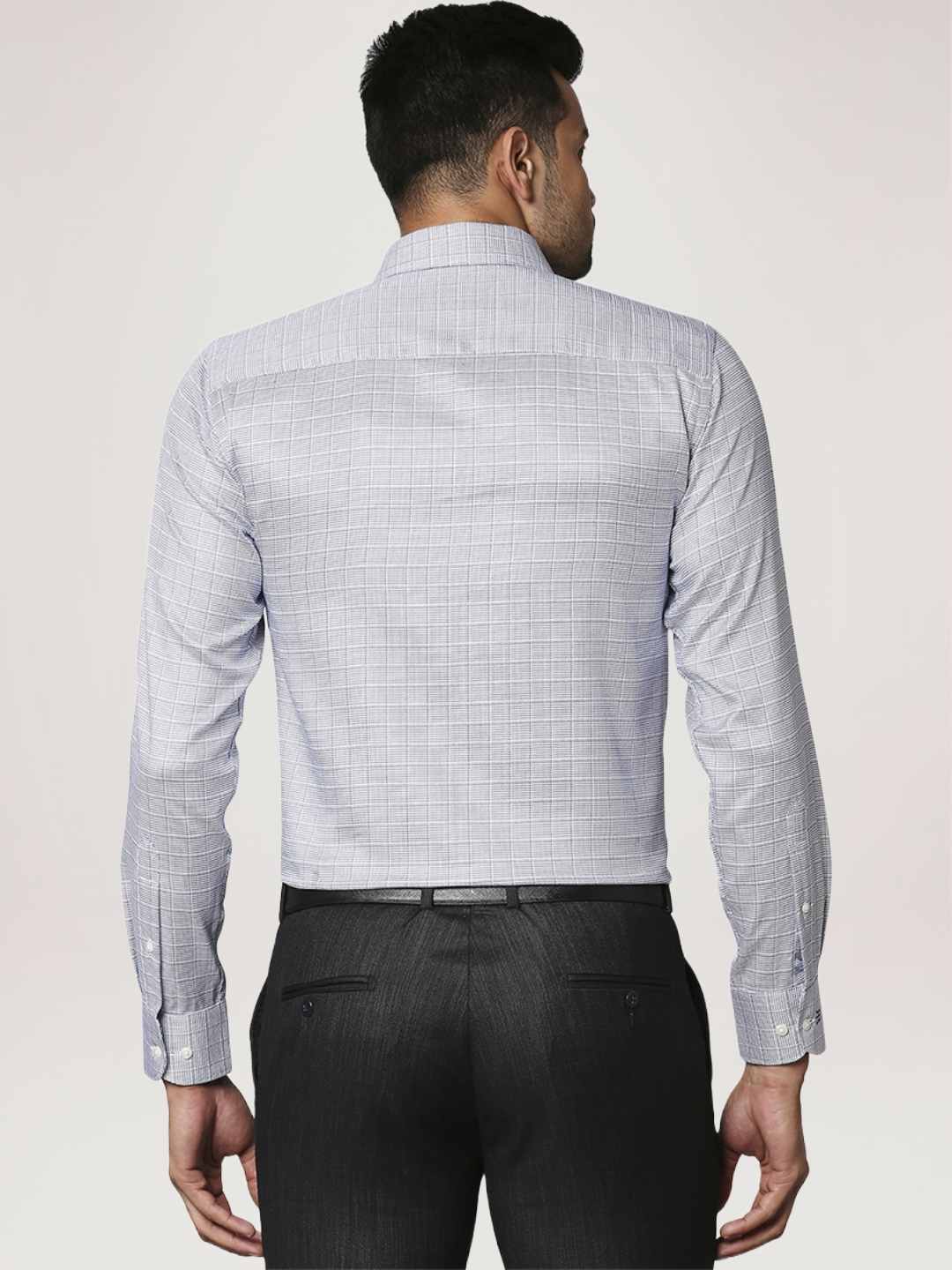 Men Blue Contemporary Fit Checks Cotton Cut Collar Shirts - Image 2
