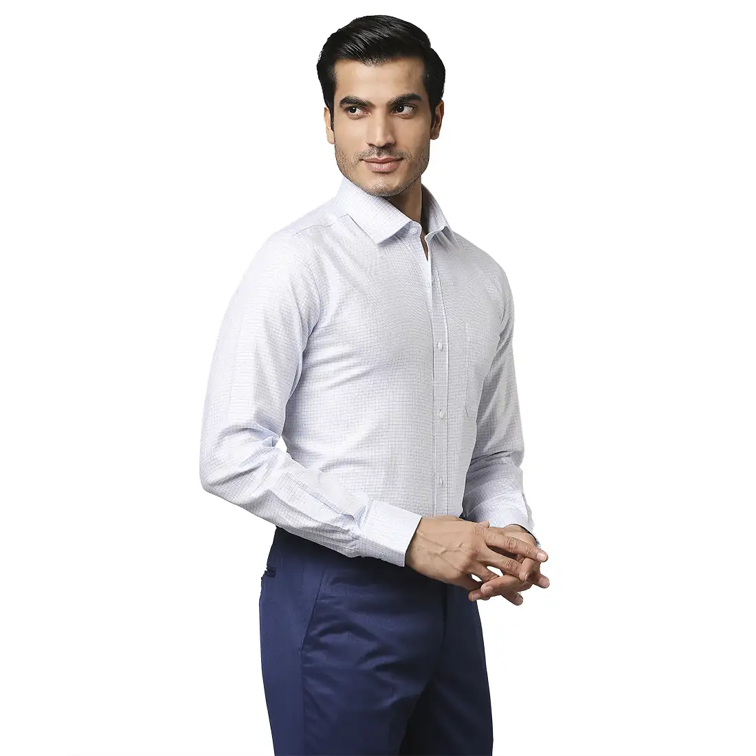 Men Blue Contemporary Fit Checks Cotton Full Sleeve Shirts - Image 2