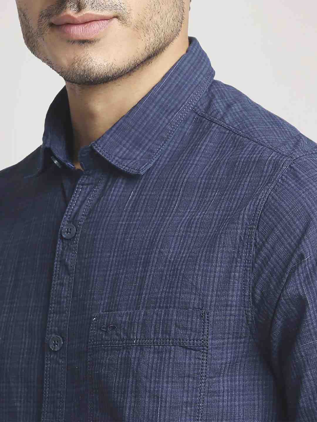 Men Blue Contemporary Fit Checks Cotton Full Sleeve Shirts
