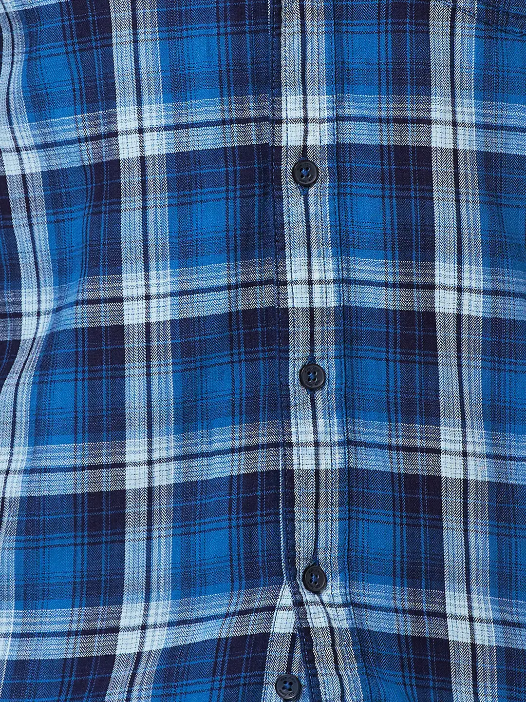 Men Blue Contemporary Fit Checks Cotton Full Sleeve Shirts - Image 7