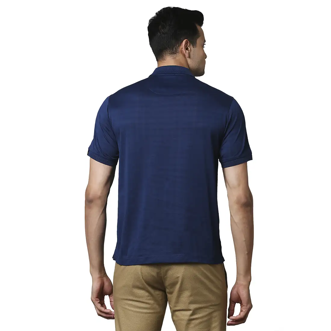 Men Blue Contemporary Fit Checks Cotton Polo T-Shirt - Image 4
