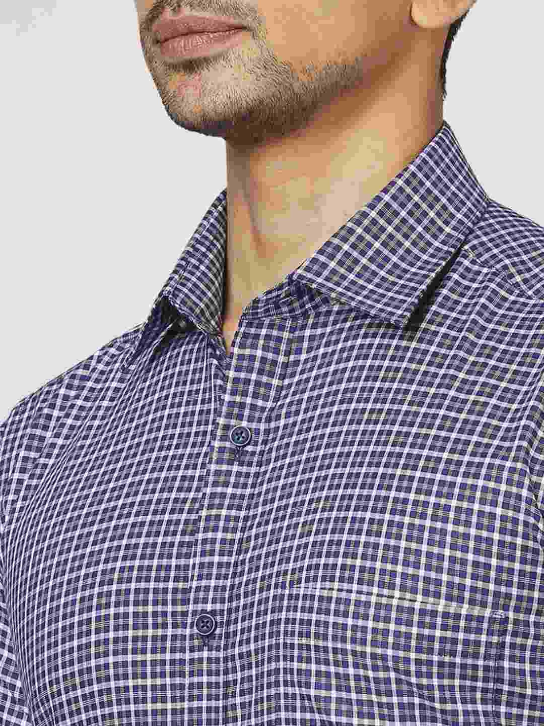 Men Blue Contemporary Fit Checks Cotton Shirts