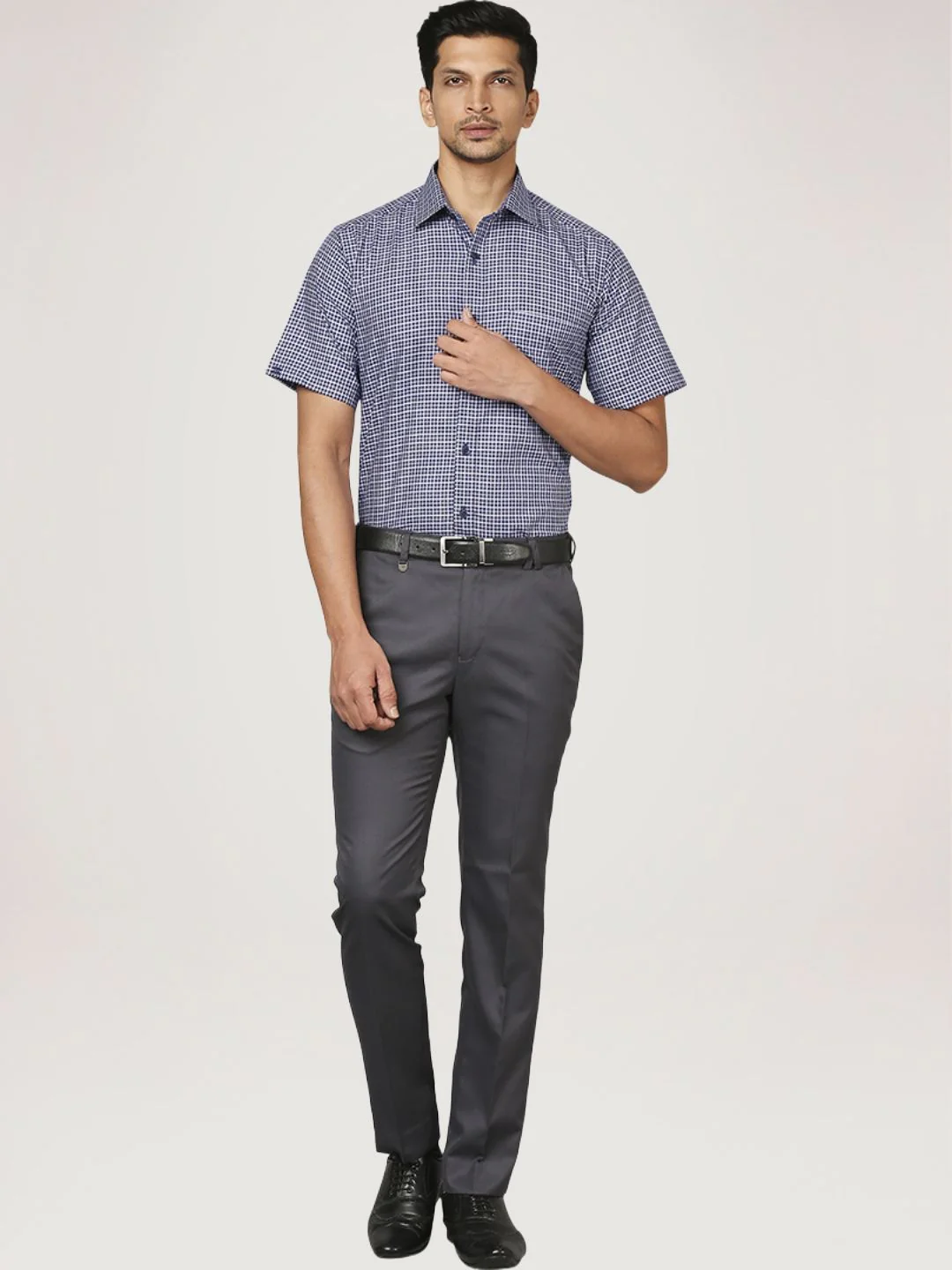 Men Blue Contemporary Fit Checks Cotton Shirts - Image 2
