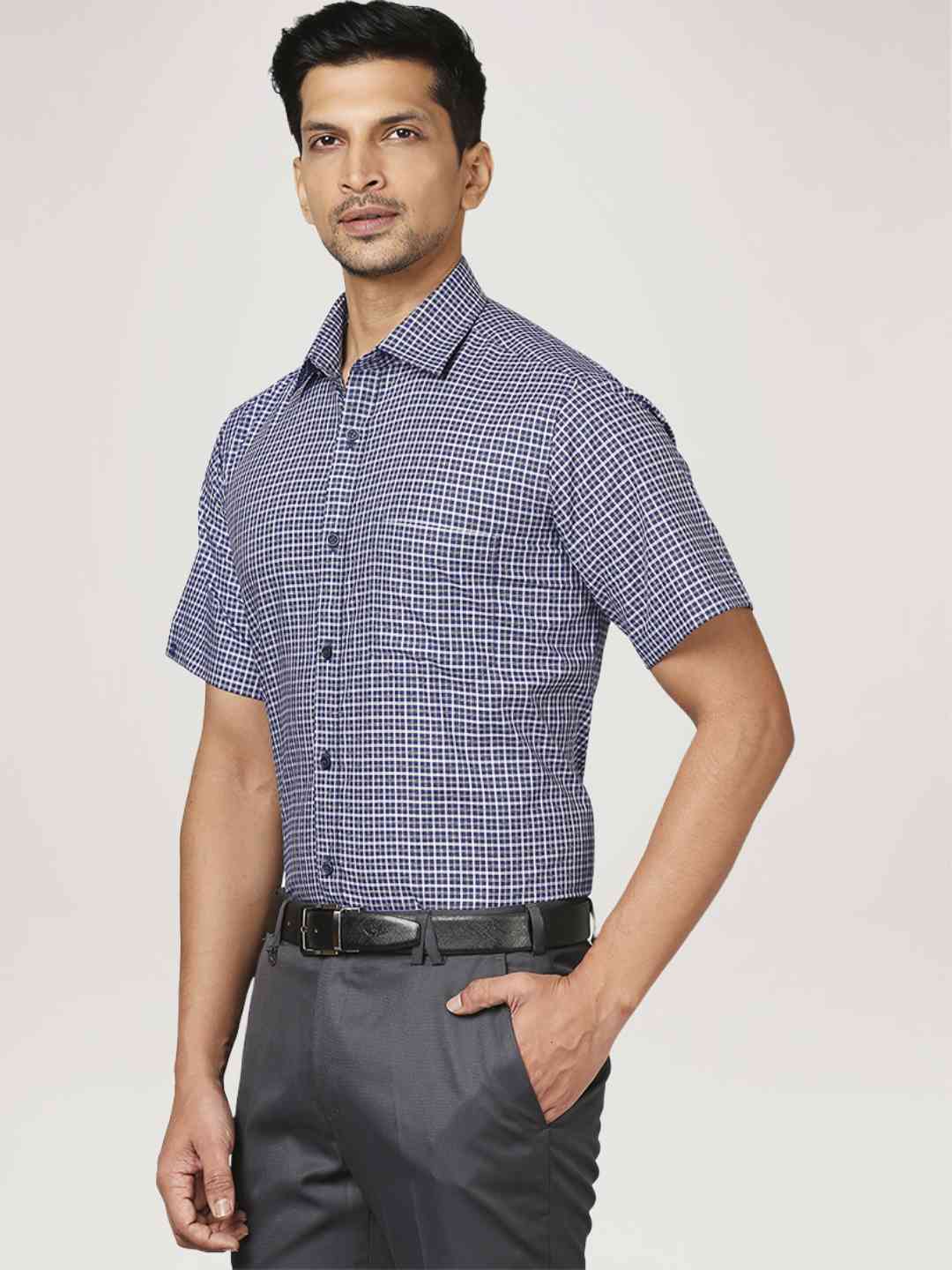 Men Blue Contemporary Fit Checks Cotton Shirts - Image 4