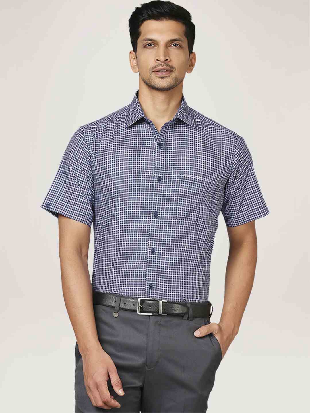 Men Blue Contemporary Fit Checks Cotton Shirts - Image 6