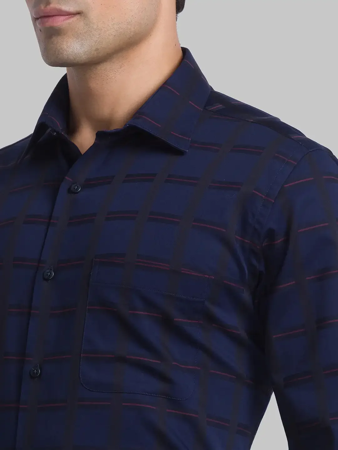 Men Blue Contemporary Fit Checks Cotton Shirts - Image 6