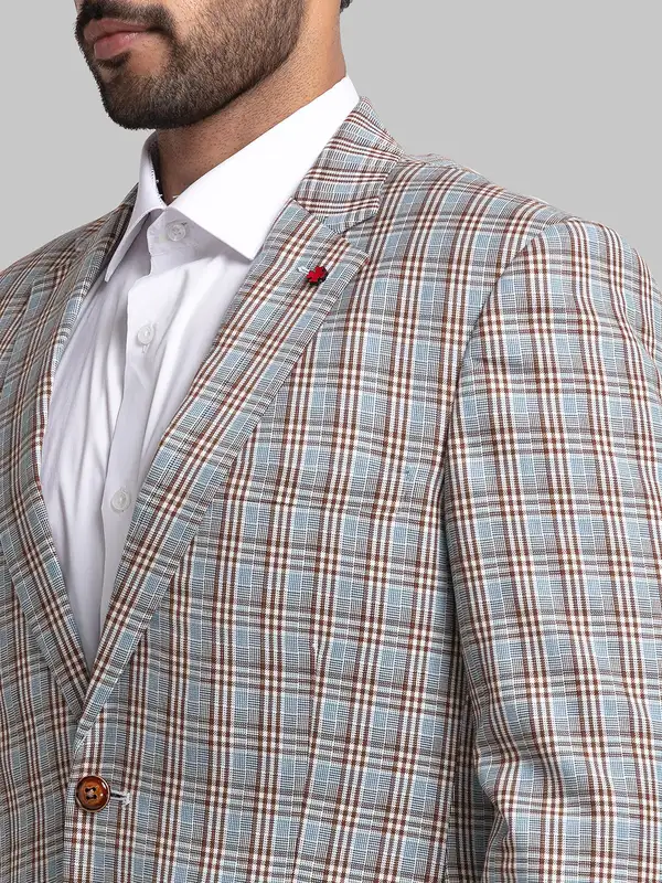 Men Blue Contemporary Fit Checks Polyester Blend Jackets - Image 6