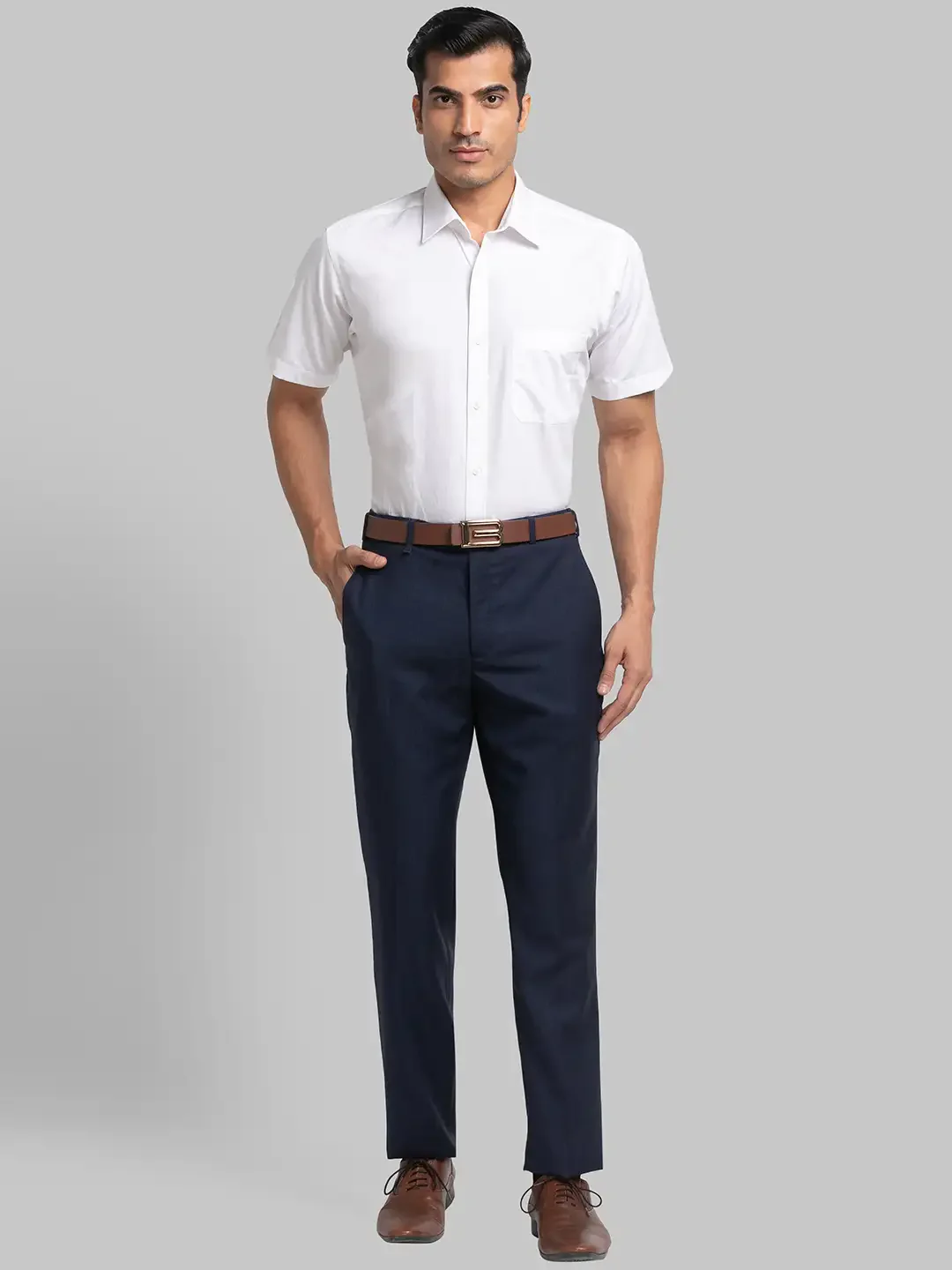 Men Blue Contemporary Fit Checks Polyester Blend Trouser - Image 5