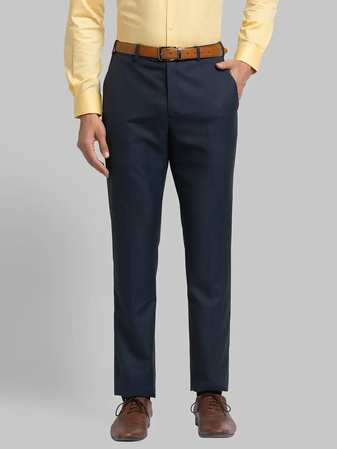 Men Blue Contemporary Fit Checks Polyester Blend Trouser