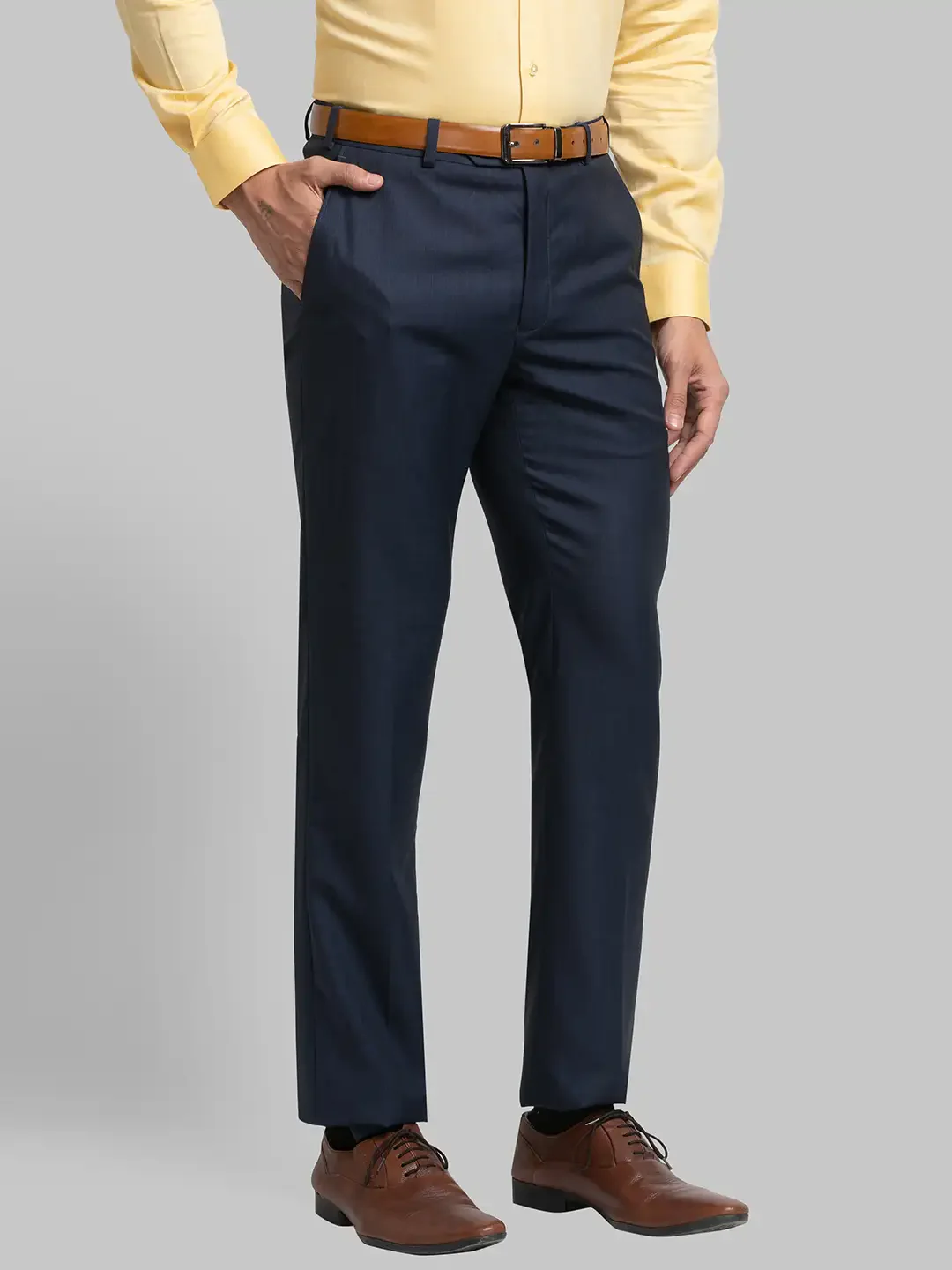 Men Blue Contemporary Fit Checks Polyester Blend Trouser - Image 2
