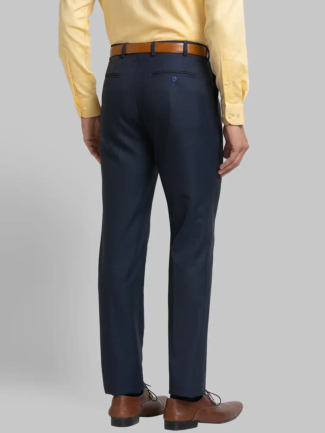 Men Blue Contemporary Fit Checks Polyester Blend Trouser - Image 4