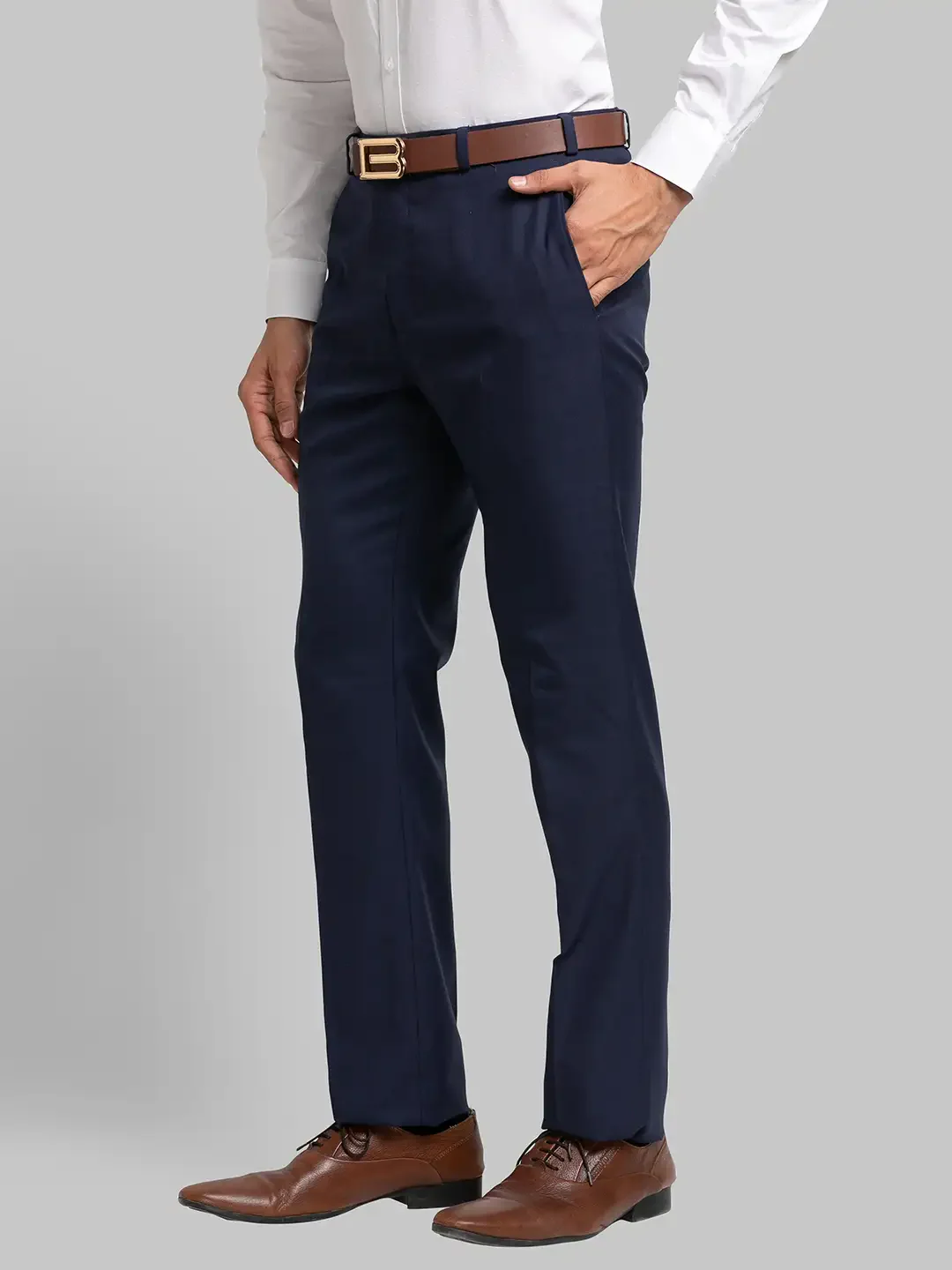 Men Blue Contemporary Fit Checks Polyester Blend Trouser - Image 3