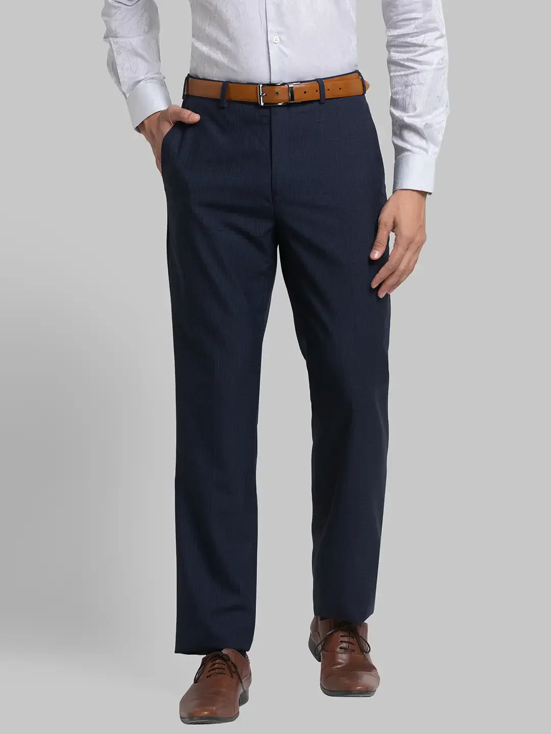 Men Blue Contemporary Fit Checks Polyester Blend Trouser