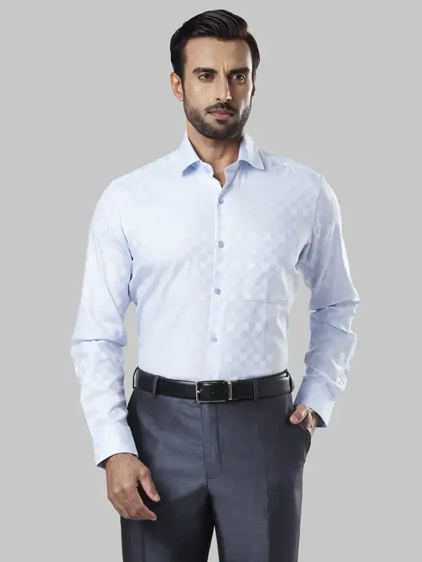 Men Blue Contemporary Fit Cotton Full Sleeve Spread Collar Shirts