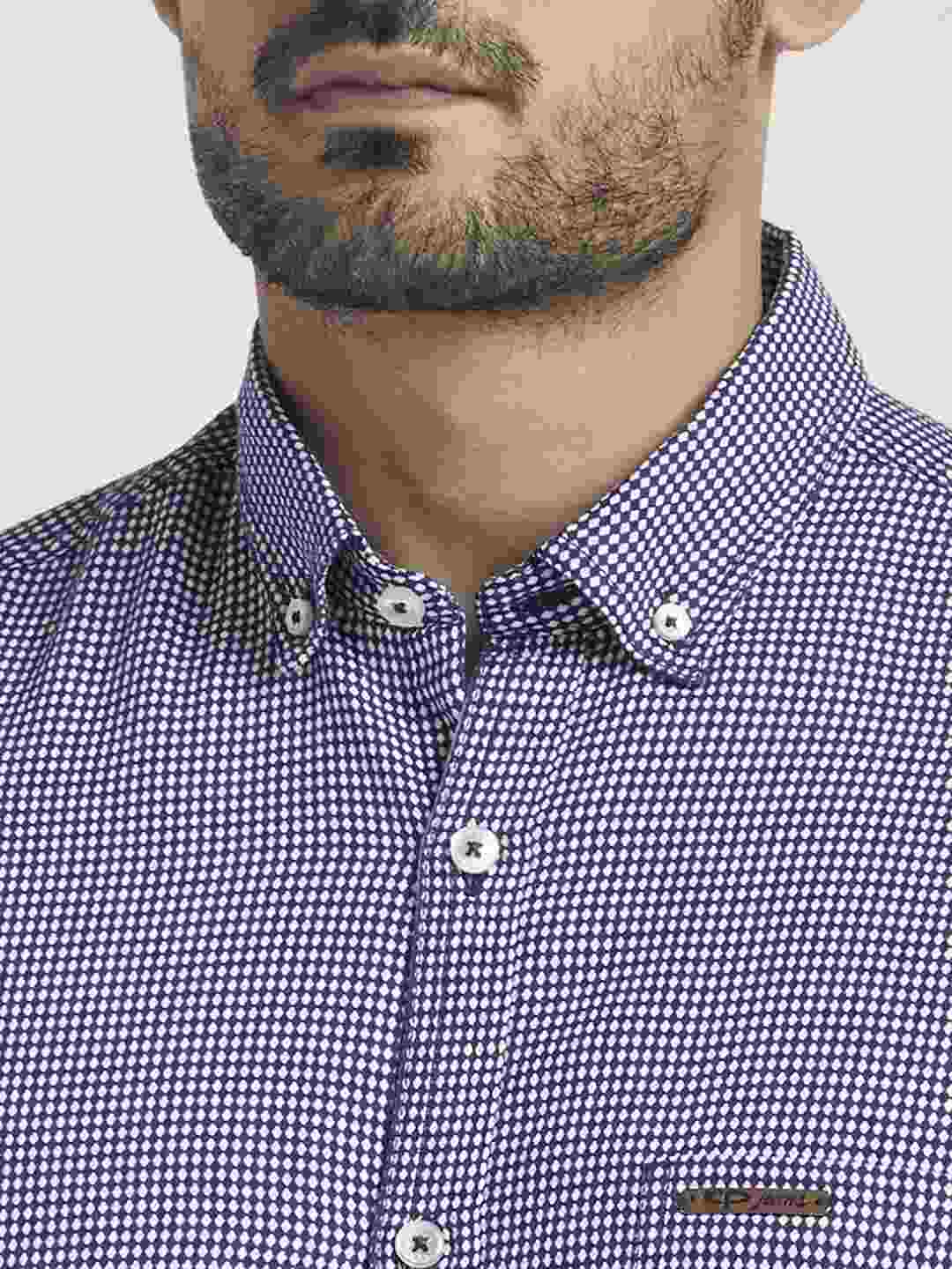 Men Blue Contemporary Fit Dobby Cotton Full Sleeve Shirts
