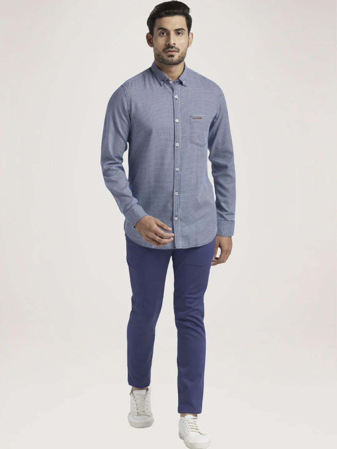Men Blue Contemporary Fit Dobby Cotton Full Sleeve Shirts - Image 2