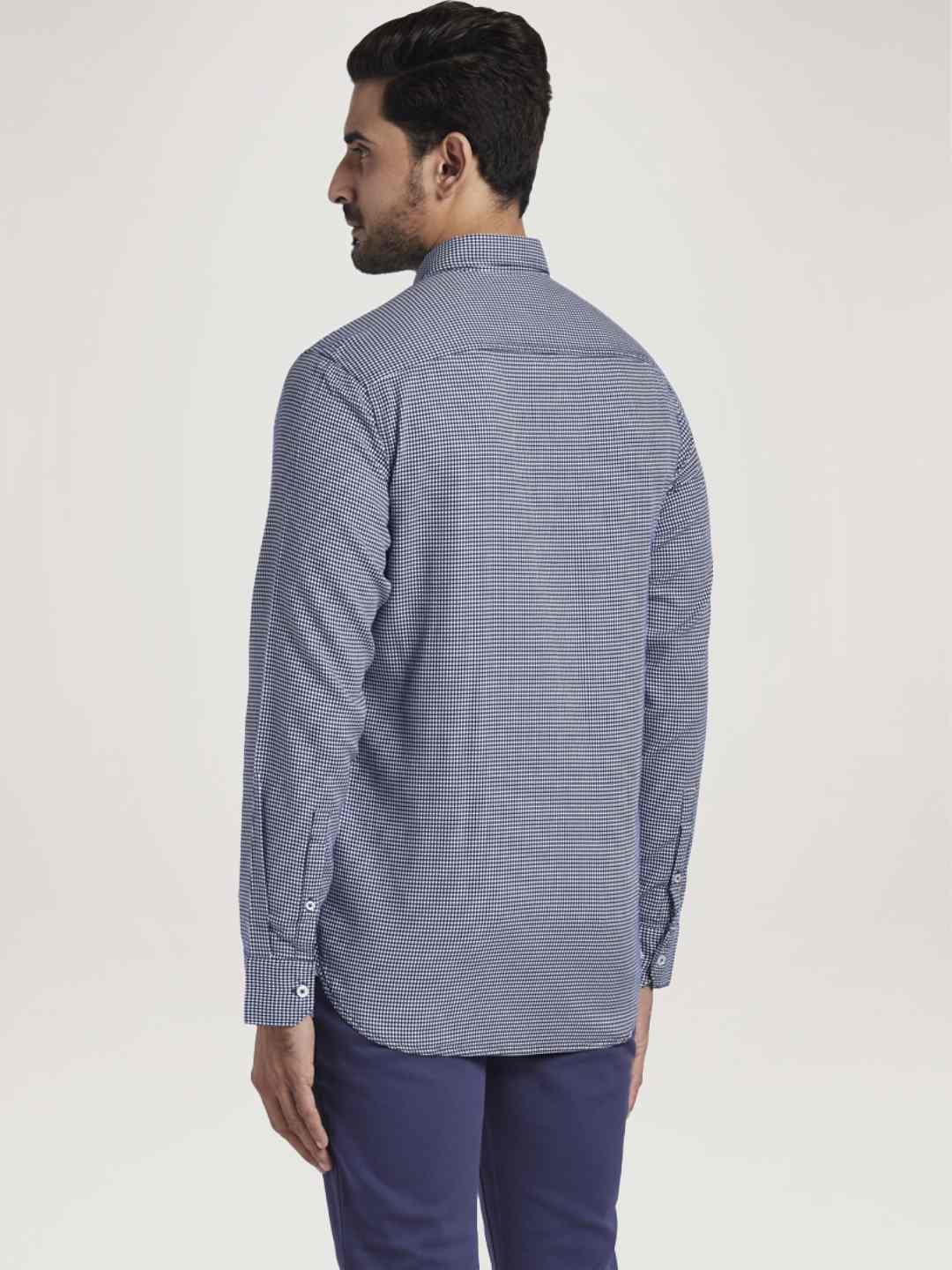 Men Blue Contemporary Fit Dobby Cotton Full Sleeve Shirts - Image 3