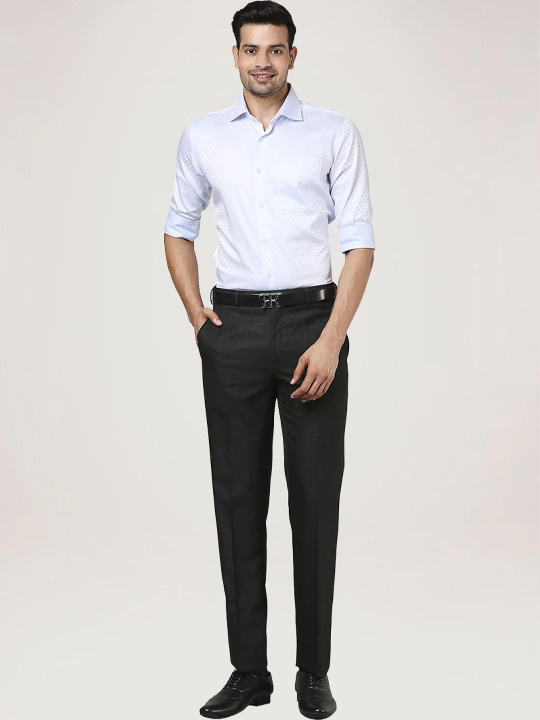 Men Blue Contemporary Fit Jacquard Cotton Cut Collar Shirts - Image 2