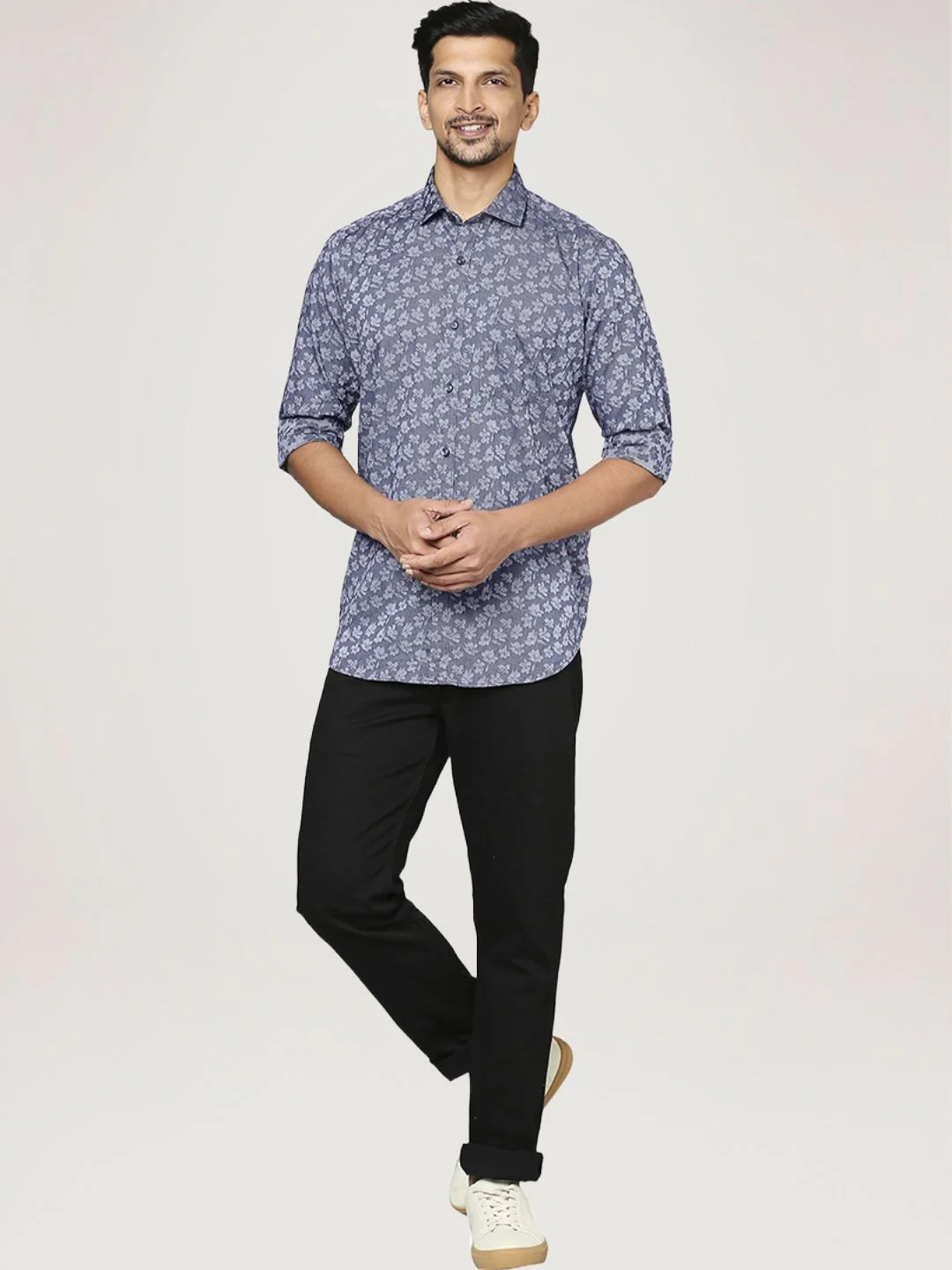 Men Blue Contemporary Fit Jacquard Cotton Shirts