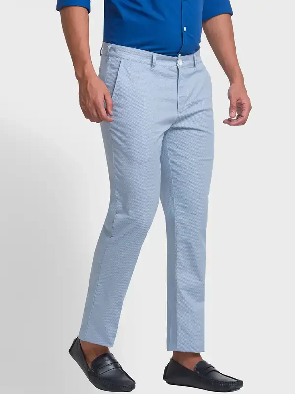 Men Blue Contemporary Fit Print Cotton Blend Trouser - Image 2