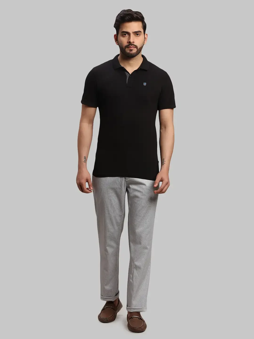 Men Blue Contemporary Fit Print Cotton Blend Trouser - Image 5