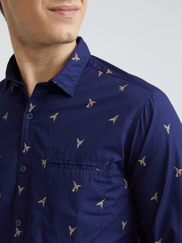 Men Blue Contemporary Fit Print Cotton Full Sleeve Shirts - Image 6